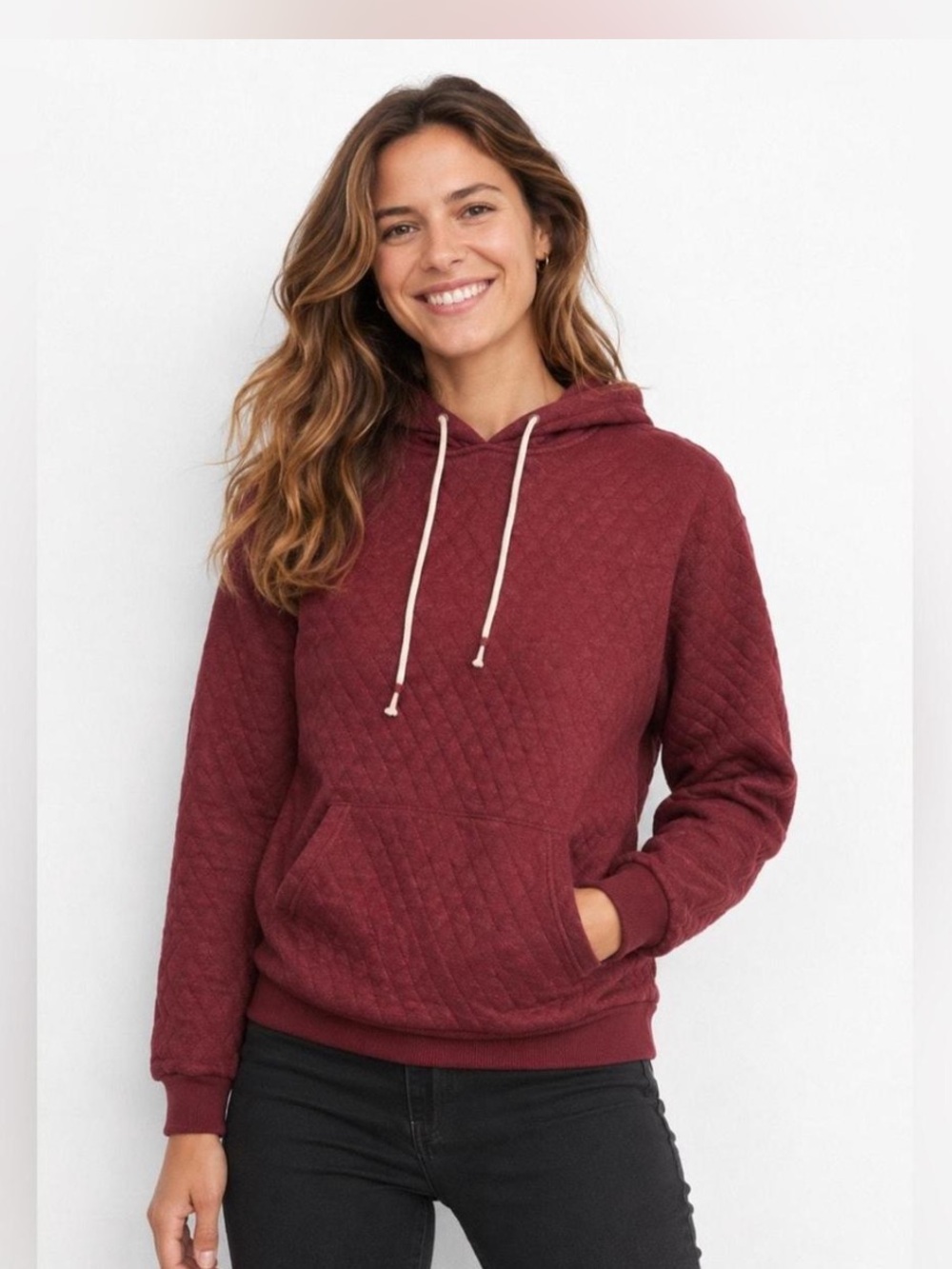 Marine Layer Corbet Quilted Hoodie Womens Medium Burgundy Red Fall 2022 Pullover
